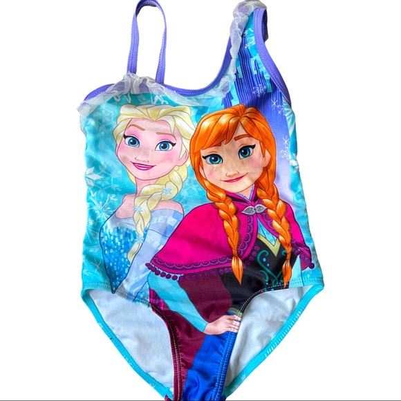 DISNEY - Frozen themed swimsuit with Elsa & Anna, frilly tulle, size XS girls. - Picture 1 of 5